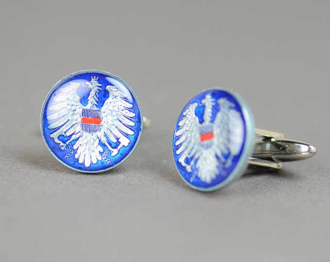 Enamel  Cufflinks - Austria Coin - Republik Osterreich Coin Collector Gifts,Dad Coin Gift,Upcycled,mens gift accessories jewelry