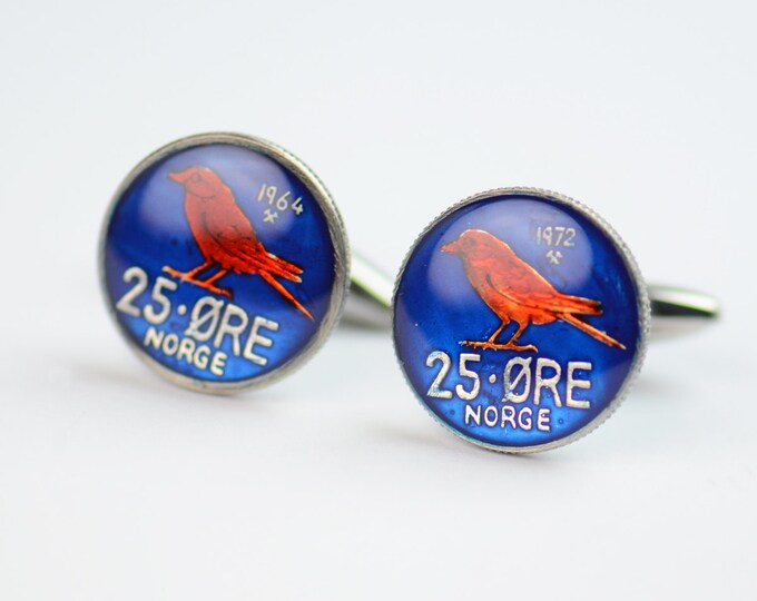Cufflinks Norway enamel Coin Coin Collector Gifts,Dad Coin Gift,Upcycled,mens gift accessories jewelry