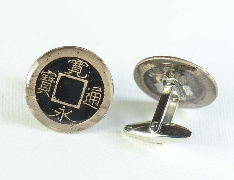 Antique japanese coin Cufflinks Japan Coin Collector Gifts,Dad Coin Gift,Upcycled,mens gift accessories jewelry image 2