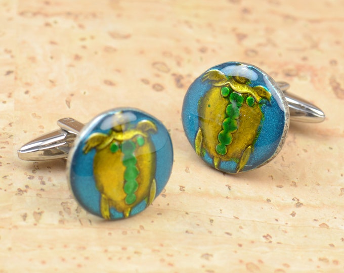 Enamel  turtle Cufflinks -  Coin Cuff links Coin Collector Gifts,Dad Coin Gift,Upcycled,mens gift accessories jewelry