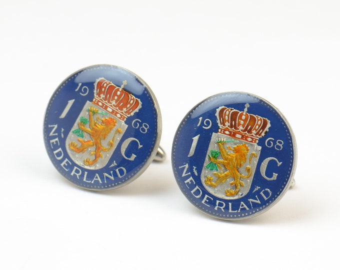 Netherlands Cufflinks Coins Holland Coin Collector Gifts,Dad Coin Gift,Upcycled,mens gift accessories jewelry.Big size coin