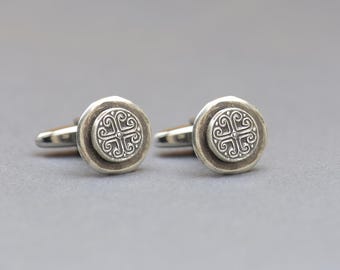 Medieval Symbol Cufflinks in 925 Sterling Silver and stainless steel – Wedding & Formal Jewelry - 4 petals clover.Heart Clover