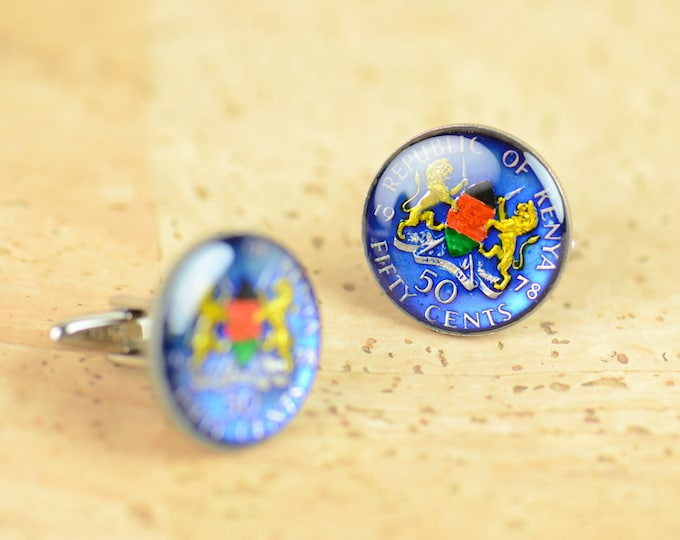 Cufflinks Kenya enamel Coin Coin Collector Gifts,Dad Coin Gift,Upcycled,mens gift accessories jewelry