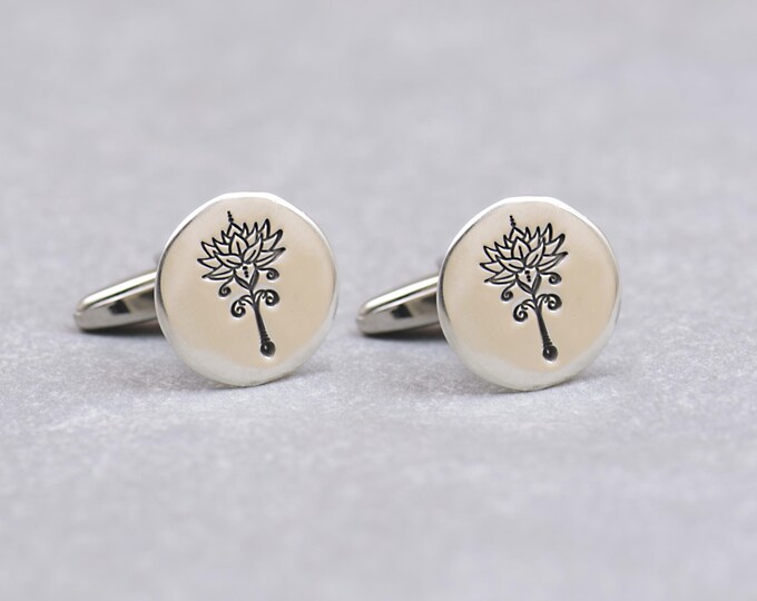 Lotus Flower sterling silver cufflinks.Men accessories,Cuff links-