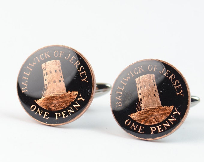 Cufflinks Coin from Jersey.Castle cufflinks.Mens accessories jewelry gift