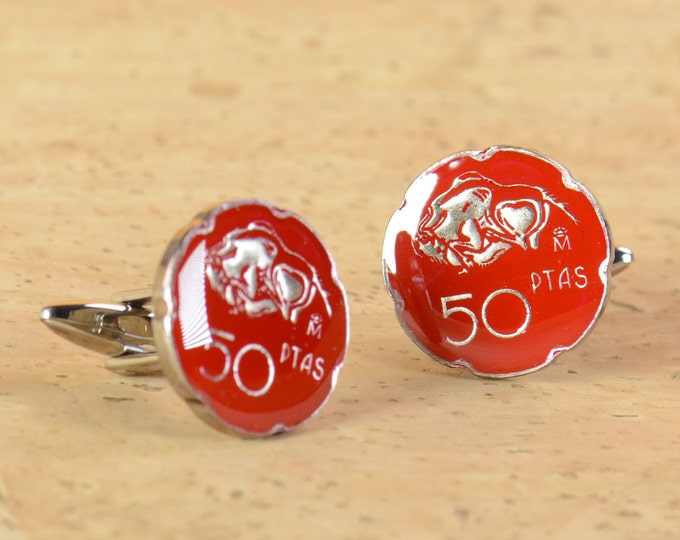 Altamira Caves Bison coin cufflinks - gemelos peseta Spain Coin Collector Gifts,Dad Coin Gift,Upcycled,mens gift accessories jewelry
