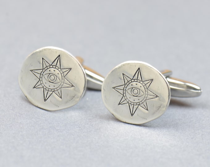Star evil eye celestial sterling silver cufflinks.Men accessories,Cuff links- moon lovers.Celestial moon phases