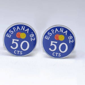 Cufflinks Football Enamel Coin-Gemelos peseta Spain.Cuff links mens accessories gift jewelry
