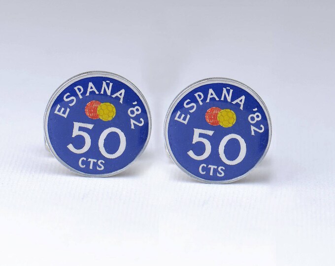 Cufflinks Football Enamel Coin-Gemelos peseta Spain.Cuff links mens accessories gift jewelry