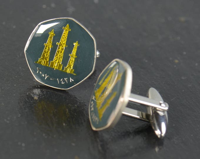 Oil Petrol Cufflinks.Coin from United Arab Emirates