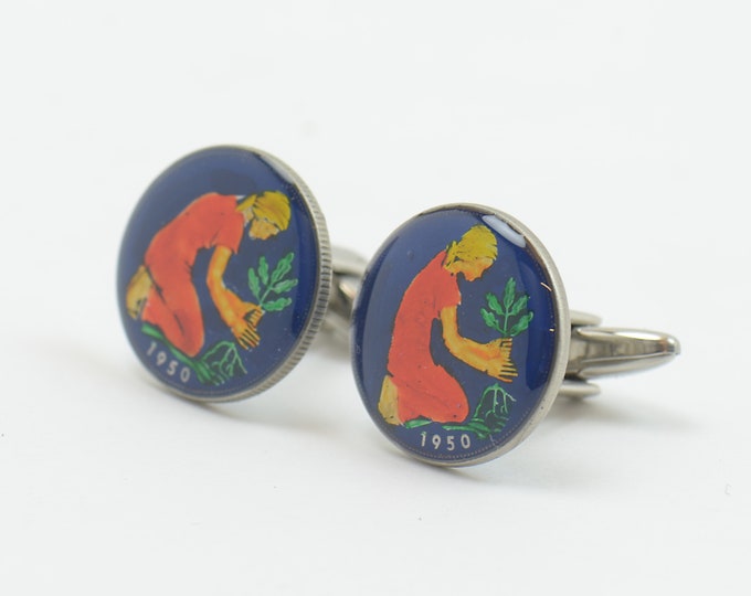 Men Cufflinks Germany enamel Coin.50 Pfennig Coin Collector Gifts,Dad Coin Gift,Upcycled,mens gift accessories jewelry