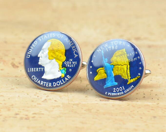 Cufflinks New York coin men United States Coin Collector Gifts,Dad Coin Gift,Upcycled,mens gift accessories jewelry