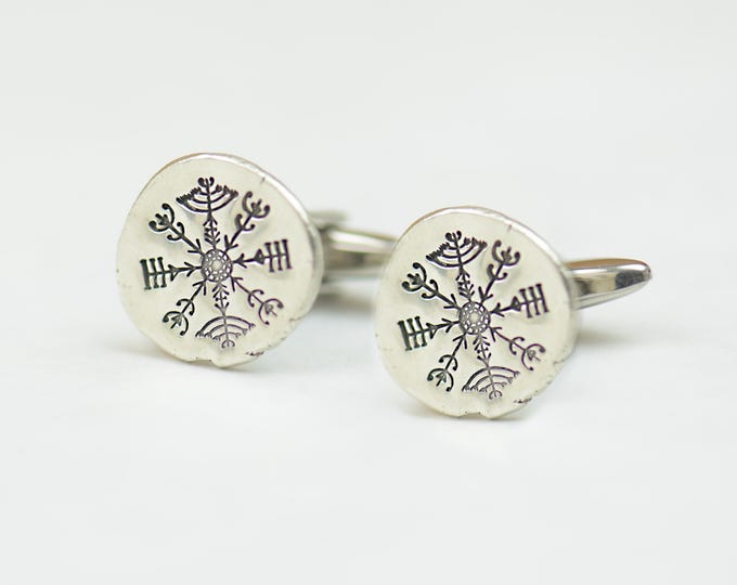 Viking Veldismagn  sterling silver cufflinks.Men accessories,Stainless steel, Runes Cufflinks,Huld Manuscript Galdrastafir Magic Symbol
