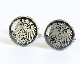 Men Cufflinks Germany enamel Coin.5 Pfennig Coin Collector Gifts,Dad Coin Gift,Upcycled,mens gift accessories jewelry