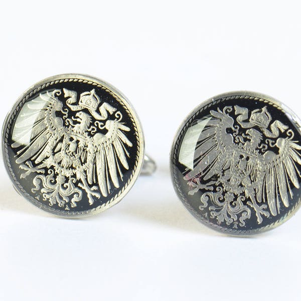 Men Cufflinks Germany enamel Coin.5 Pfennig Coin Collector Gifts,Dad Coin Gift,Upcycled,mens gift accessories jewelry