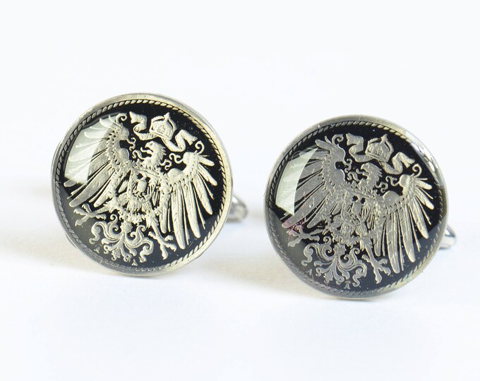 Men Cufflinks Germany enamel Coin.5 Pfennig Coin Collector Gifts,Dad Coin Gift,Upcycled,mens gift accessories jewelry