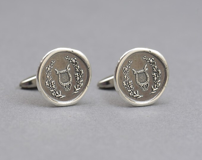Lyre sterling silver cufflinks.Music cufflinks.Men accessories,Cuff links-Stainless .Music lovers, Lyre cufflinks