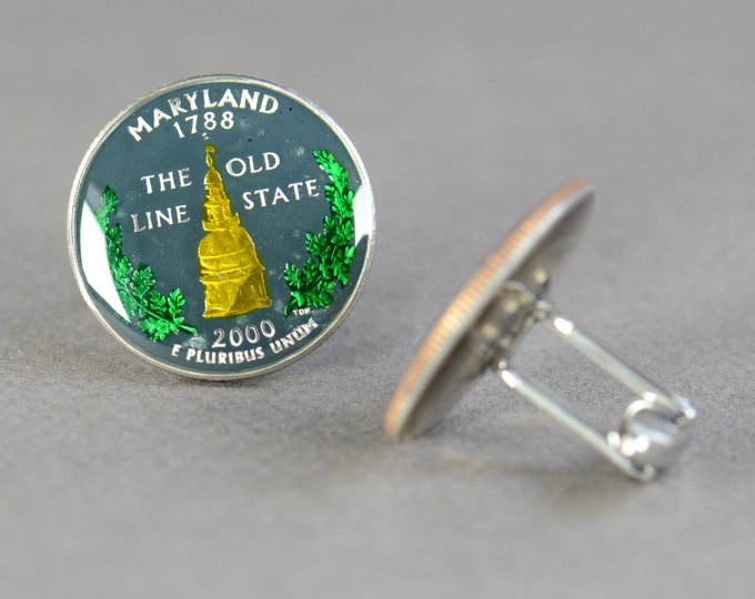 Cufflinks Maryland Quarter. Enamelled cuff links.Stainless steel leg.Coin cufflinks.USA