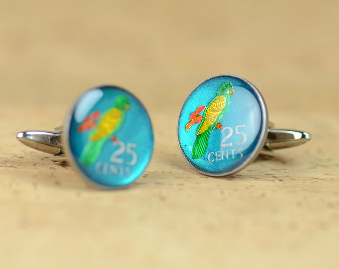 Cufflinks  Seychelles  Islands  Parrot Coin Coin Collector Gifts,Dad Coin Gift,Upcycled,mens gift accessories jewelry