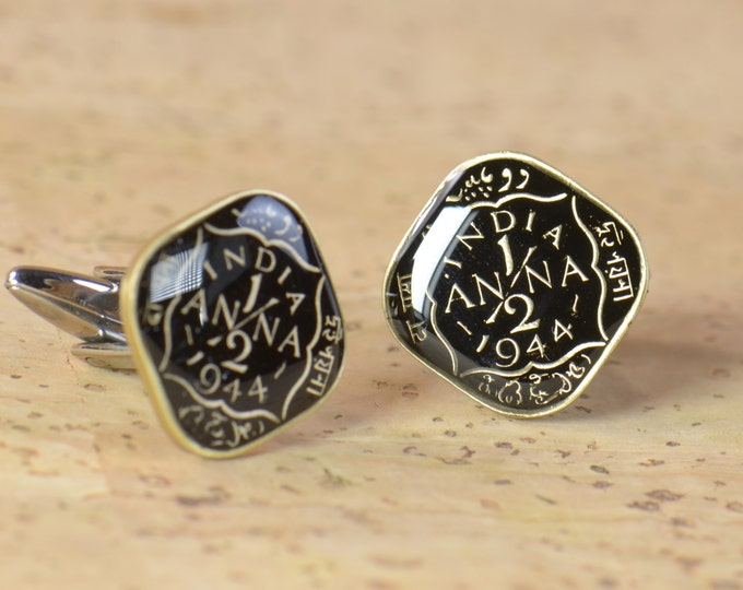 Enamel  Cufflinks-India Coin Mens gift cuff links accessories Coin Collector Gifts,Dad Coin Gift,Upcycled,mens gift accessories jewelry