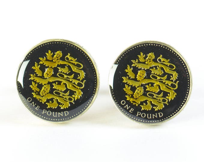 Enamel coin pound Lions Cufflinks.United Kingdom.Great Britain