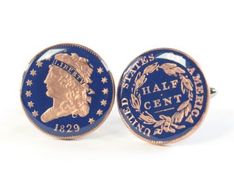 United States Antique cufflinks - US Half cent coin Coin Collector Gifts,Dad Coin Gift,Upcycled,mens gift accessories jewelry