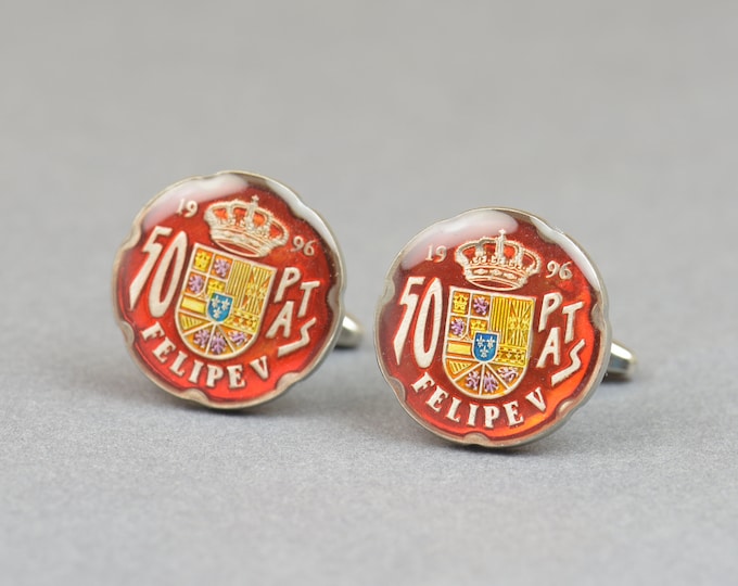 Cufflinks Gemelos peseta Spain Coin Collector Gifts,Dad Coin Gift,Upcycled,mens gift accessories jewelry