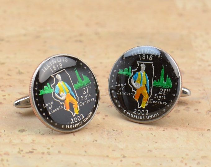 Cufflinks Illinois coin men United States Coin Collector Gifts,Dad Coin Gift,Upcycled,mens gift accessories jewelry