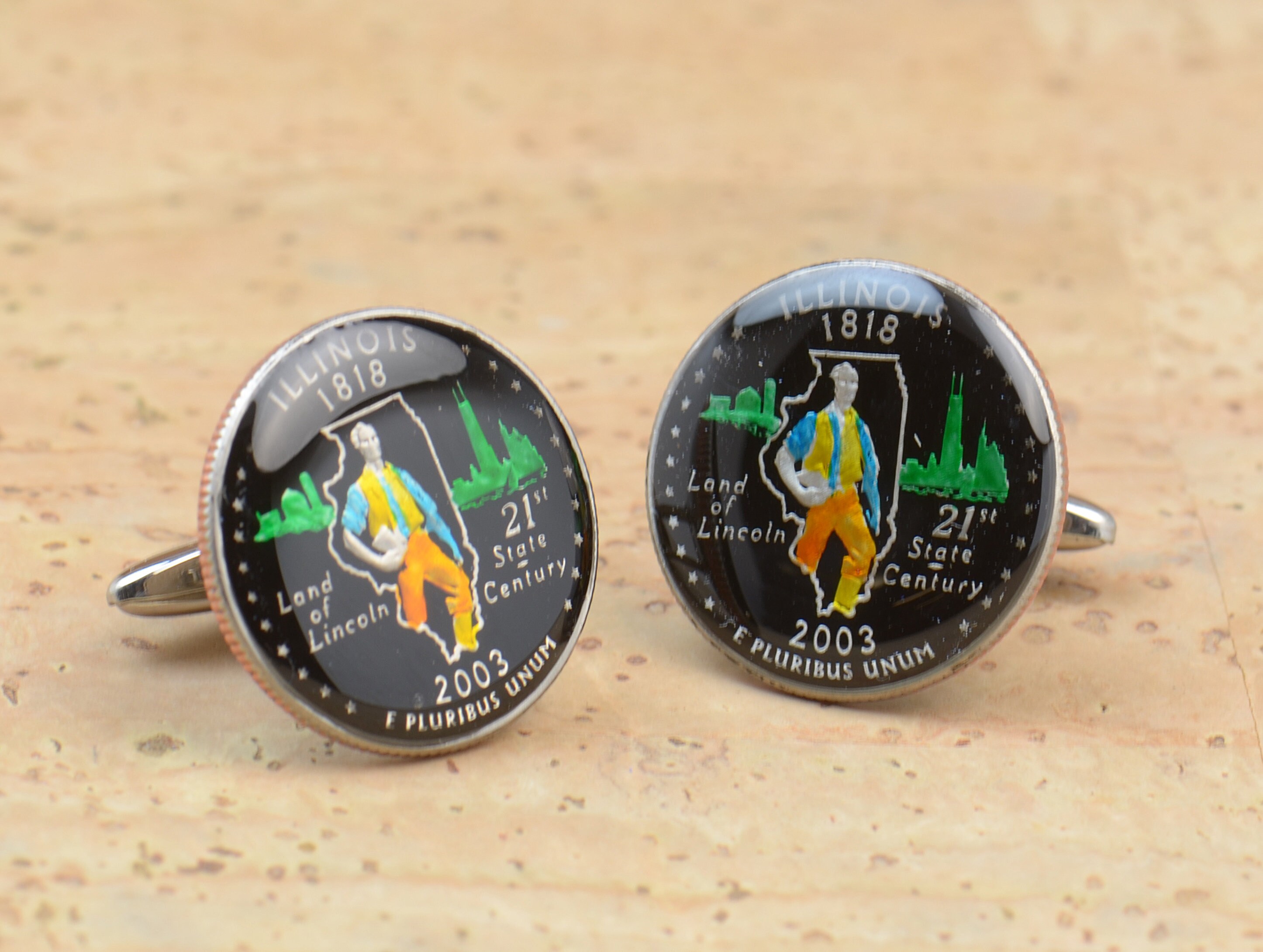 Cufflinks Illinois coin men United States Coin Collector Gifts,Dad Coin  Gift,Upcycled,mens gift accessories jewelry