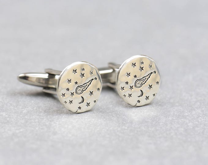 Meteorite sterling silver cufflinks.Men accessories,Cuff links-Stainless universe galaxy physics moon shot star.Universe cufflinks