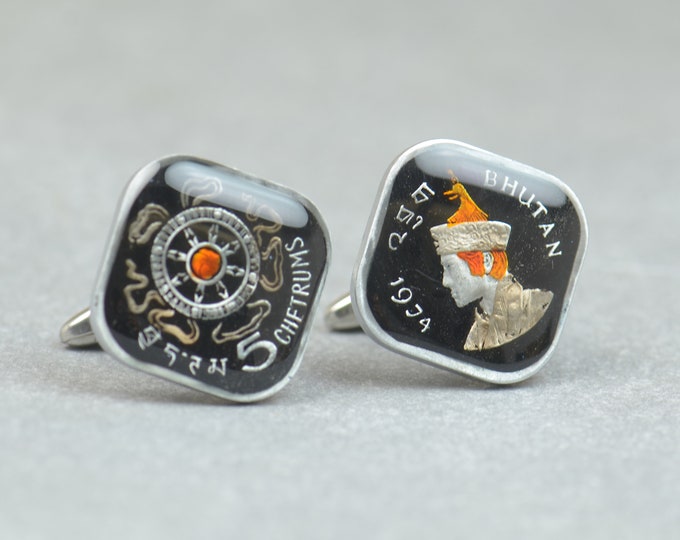 Cufflinks Custom Personalized-Bhutan Country Coin Collector Gifts,Dad Coin Gift,Upcycled,mens gift accessories jewelry