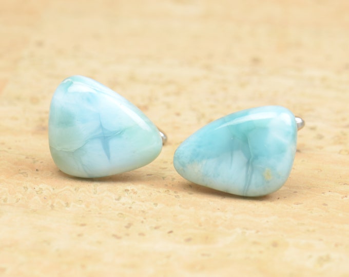 Larimar and stainless steel Gemstone Cufflinks-Mens gifts-Men accessories-Men gift