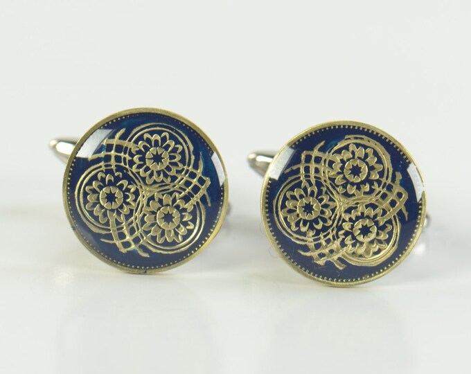 Enamel Cufflinks - Guyana Coin Coin Collector Gifts,Dad Coin Gift,Upcycled,mens gift accessories jewelry