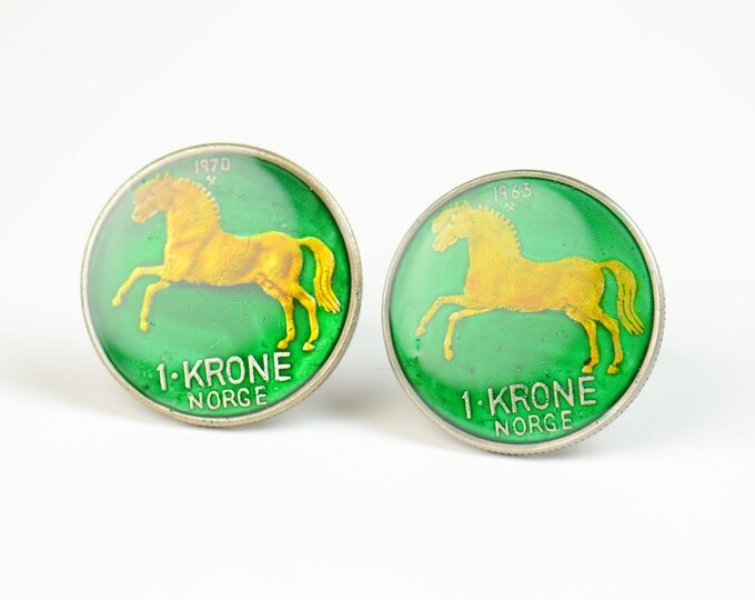 Norway 1 Krone coin Cufflinks horse cuff links.Big size coin Coin Collector Gifts,Dad Coin Gift,Upcycled,mens gift accessories jewelry