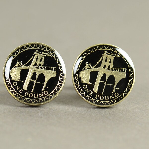 Enamel coin Menai Bridge pound Cufflinks.United Kingdom.Great Britain