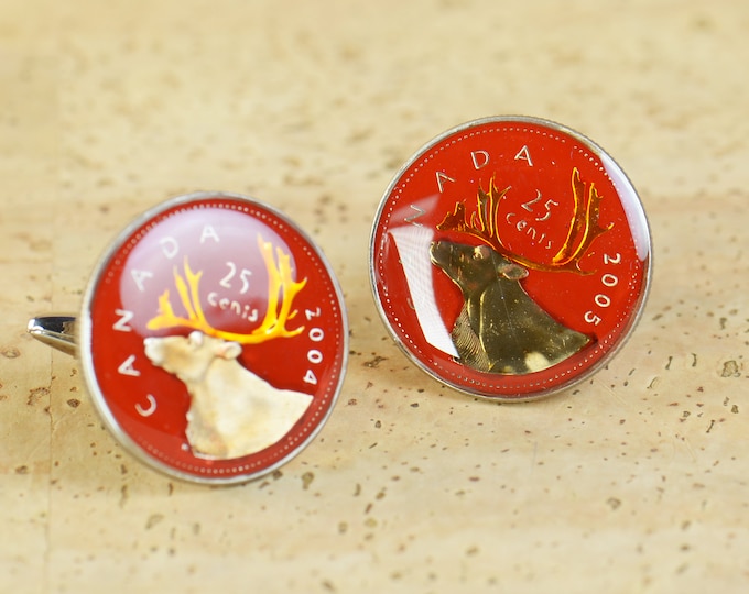 Cufflinks customized-Canada.Deer Coin.Big size coin Coin Collector Gifts,Dad Coin Gift,Upcycled,mens gift accessories jewelry