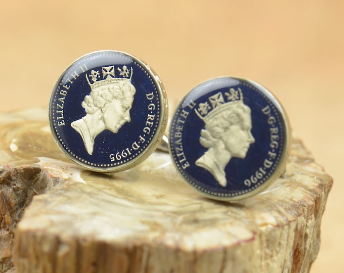 Queen Elizabeth II pound Painted Cufflinks United Kingdom.Great Britain.Queen Elizabeth II