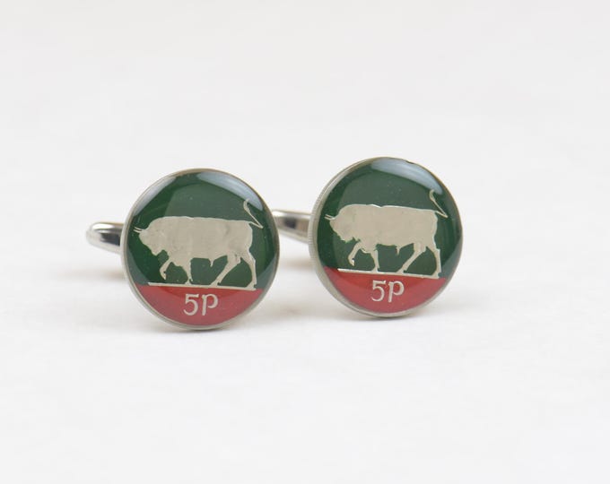 Ireland rabull Cufflinks - Antique enamel coins Coin Collector Gifts,Dad Coin Gift,Upcycled,mens gift accessories jewelry