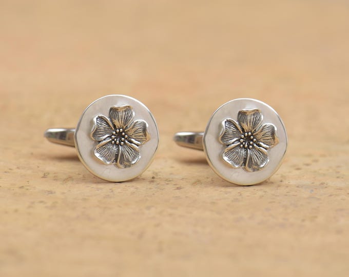Sterling silver Cherry Blossom cufflinks.Men accessories,Cuff links- Japanese flower lovers.Floral cufflinks .Mens gift