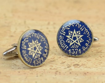 Cufflinks Morocco enamel Coin Coin Collector Gifts,Dad Coin Gift,Upcycled,mens gift accessories jewelry