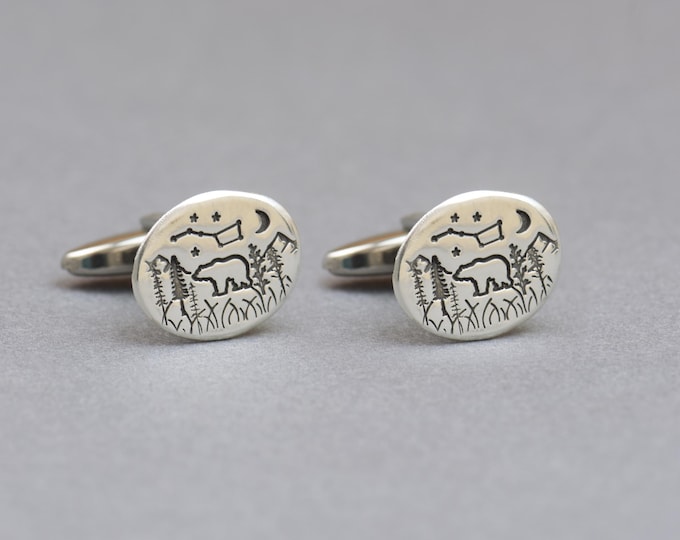 Bear sterling silver cufflinks.Men accessories,Cuff links-Bear accesories. Bear lovers.Bif dipper cufflinks.Mountain cufflinks.Ursa Major