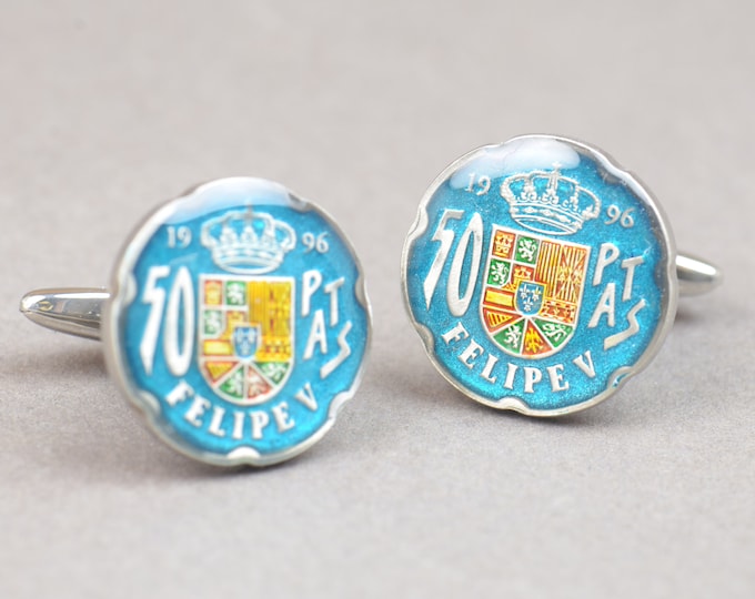 Cufflinks Gemelos peseta Spain Coin Collector Gifts,Dad Coin Gift,Upcycled,mens gift accessories jewelry