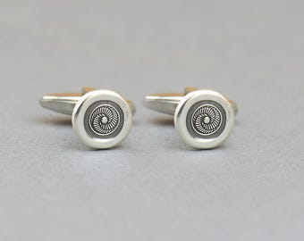 Sterling silver Cufflinks - Spiral Motif Handmade Jewelry - Sterling Silver and stainless steel, Groom Gift.