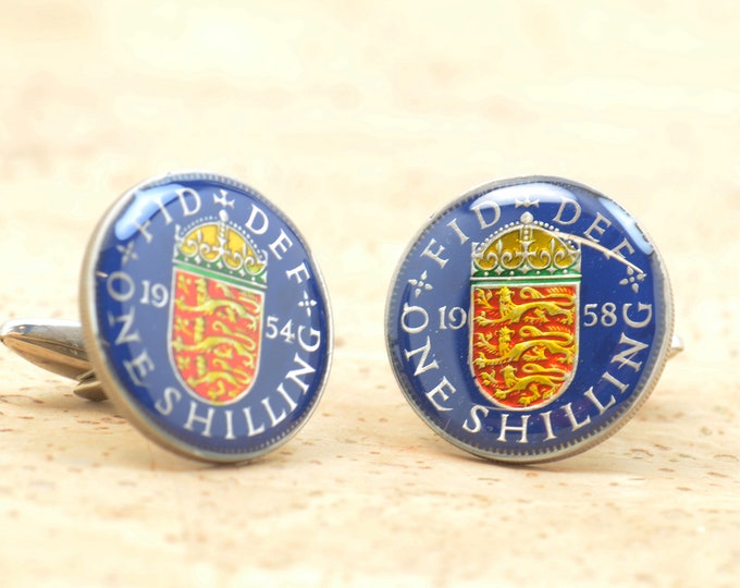 Great Britain Enamel coin one shilling Cufflinks.United Kingdom.Big Size