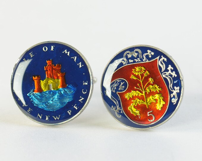 Isle of Man Cufflinks - enamel coins Coin Collector Gifts,Dad Coin Gift,Upcycled,mens gift accessories jewelry