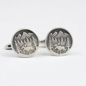 Moose  silver cufflinks.Men accessories,Cuff links-sterling silver and stainless steel. Moose,wild life cufflinks.Mountain Cufflinks