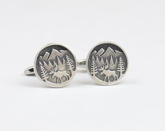 Moose  silver cufflinks.Men accessories,Cuff links-sterling silver and stainless steel. Moose,wild life cufflinks.Mountain Cufflinks