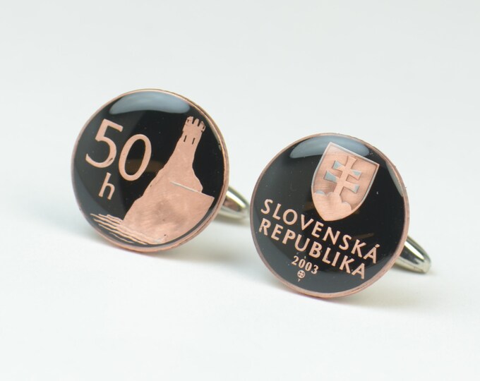 Cufflinks antique Slovak Republic coin.Mens gift cuff links accessories