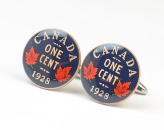 Cufflinks  Coin Canada 1 cent  real antique coin.Antique coin cuff links.mens accessories