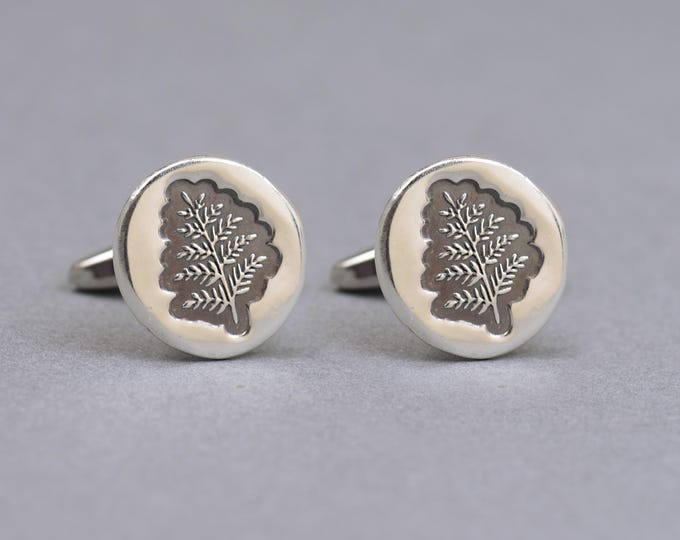 Sterling silver  fern,leaf,tree cufflink, life tree cufflinks, tree cuff links, wedding cufflinks, groom cufflinks